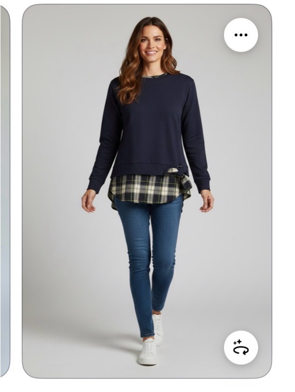 Izod Navy Pullover with Plaid Hem Accent